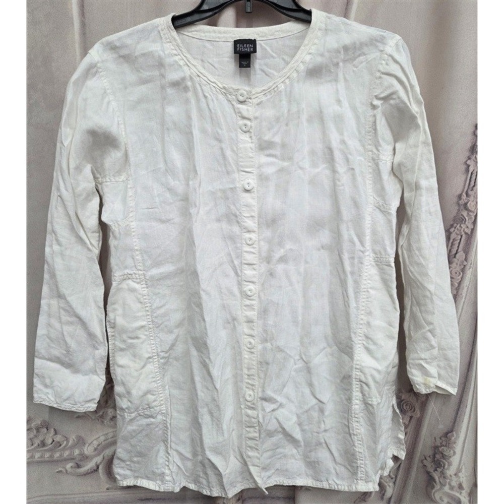 NWOT Eileen Fisher S White Organic Linen Button Tunic Shirt 131988